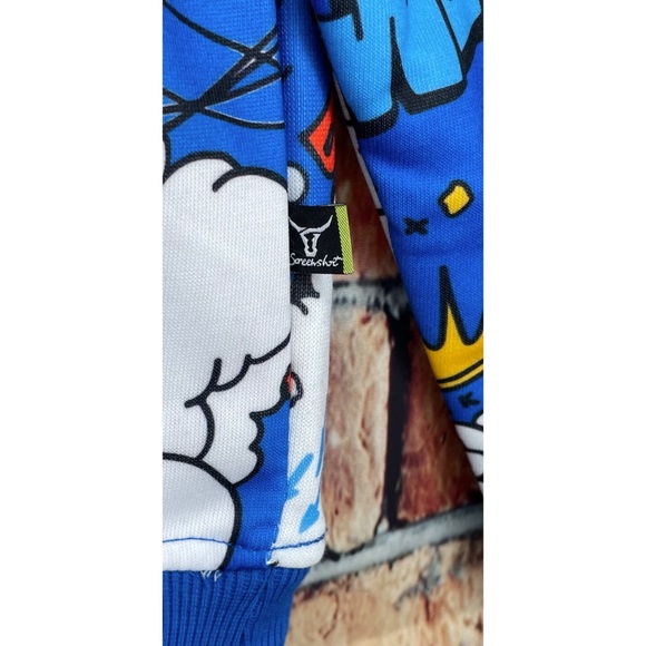 NWT Screenshot Brand Blue Men’s Large Urban Hip Hop Street Fleece Sweatshirt - Picture 2 of 6